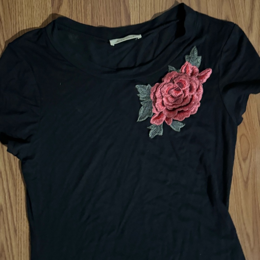 Mind Code Black Short‎ Sleeve Shirt Dress Red Rose Embroidery S/M Boho Girly - Picture 2 of 7